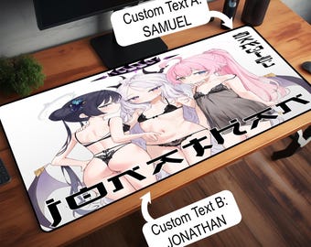 Personalized Anime Girl Mousepad - Custom Text in Japanese Style - XXL Waifu Gaming Mat - Anime Desk Pad for Gamers - Kawaii Decor