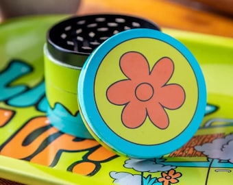 50mm 2" Orange Daisy Flower Herb Grinder • Metal Spice Crusher • Retro Floral Design • Cute Gift for Her or Him