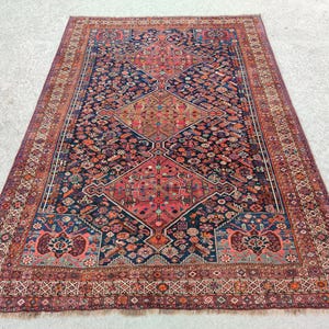 8x10 Heriz area rug, Antique Oversize Oriental rug 8x10, Serapi rug, Colorful living room rug 8x10 vintage, Karaja large rug, Furniture image 2