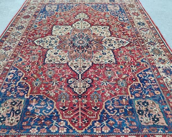 10x13 Heriz area rug, Oversize Persian rug 10x13, Antique 10x13 Serapi rug, Living room rug 10x13 vintage, Oriental rug, Blue red area rug