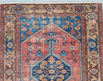 Zeldzaam! Antiek Oosters tapijt van 5x6 voet, vintage Heriz-tapijt, tribaal vierkant tapijt