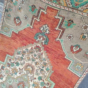 Orange 3x9 runner rug, Turkish runner 3x9, Vintage Oriental runner 3x9, Oushak runner 3x9, Persian 3x9 heriz runner rug gray color