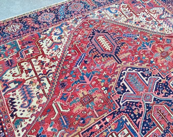 10x12 Oversize Heriz antique rug, Serapi rug, Karaja area rug 10x12 vintage, Colorful 10x13 oriental rug, Furniture