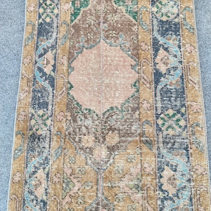 Pink 2x13 runner rug Turkish vintage oushak, Skinny patchwork runner rug handmade 2x14