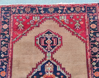 Antique 5x7 Karaja rug, Oriental rug 5x7 vintage, Heriz rug 5x7 vibrant color, Afghan rug 5x7, Turkish rug 5x7 brown, Dark Karaja rug 5x7
