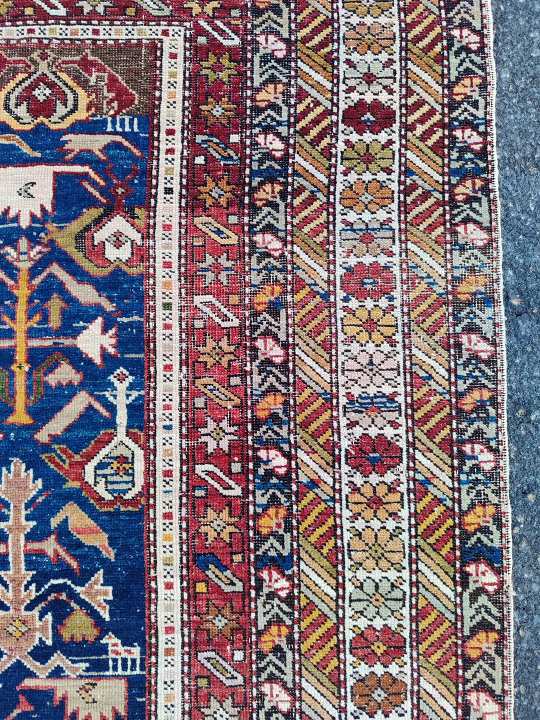 Navy 4x5 Caucasian Rug Antique, Square Vintage Rug 4x5, Persian Rug 4x5 ...