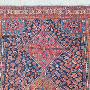 8x10 Heriz area rug, Antique Oversize Oriental rug 8x10, Serapi rug, Colorful living room rug 8x10 vintage, Karaja large rug, Furniture image 9