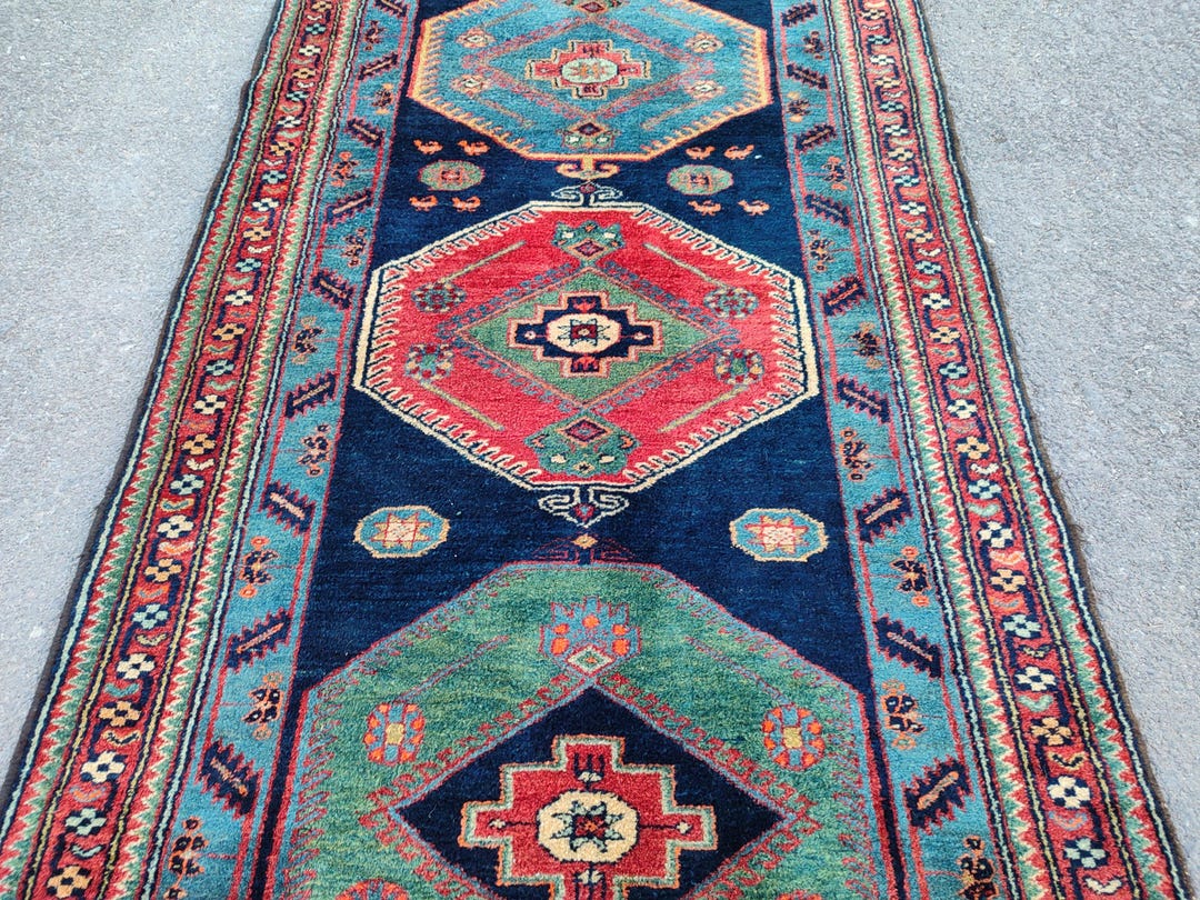 3x15 Navy Oriental Runner Rug Antique Extra Long: 100 Years Old Rug ...