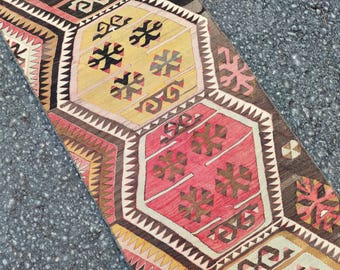 2x13 smal antiek tapijt, Turkse loper 2x13 kilim, Vintage 2x13 oushak loper, Smalle loper, 2 ft brede kleurrijke loper, Meubels voor thuis