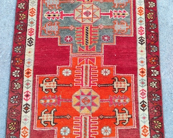 3x14 Herki runner rug extra long, red rug runner, Tribal 3x14 antique runner rug, Long runner Turkish 3x14, Heriz long runner vintage