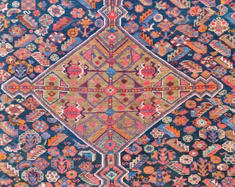 7x10 Navy Persian rug, 7x10 Shiraz area rug Perfect condition, Oversize Heriz rug 7x10, Vibrant antique rug 7x10, Oriental rug, Living rug