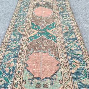 2x10 runner pink, Skinny rug runner, Turkish runner 2x10, Vintage runner 2x10, Oushak runner 2x10, Narrow runner rug, Patchwork runner rug