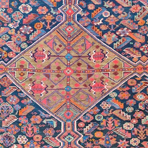 8x10 Heriz area rug, Antique Oversize Oriental rug 8x10, Serapi rug, Colorful living room rug 8x10 vintage, Karaja large rug, Furniture image 3