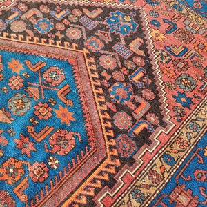 Antique 4x6 Persian rug, Vibrant heriz rug 4x6, Malayer rug 4x6 vintage, Afghan rug, Dark turkish rug 4x6, Oriental rug, Kurdish rug