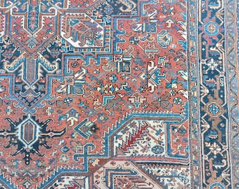 8x11 Heriz rug Antique, Oversize Persian rug 8x11, Afghan area rug 8x11 vintage, Oriental rug, Turkish 8x11 Oushak rug, Living room rug 8x11