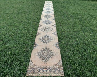 23 ft runner rug extra long, Stair rug runner, Hallway long runner neutral, heriz runner rug, runner rug 2x23 vintage oushak Turkish