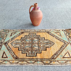 2x3 rug bath mat, Skinny rug, Turkish rug 2x3, Narrow small rug 2x3 runner, Vintage rug 2x3, Oushak rug 2x3, Persian 2x3 heriz rug wool