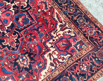Stunning! 5x7 Antique rug, Serapi rug 5x7, Heriz rug 5x7, Navy Rare oriental rug 5x7, Vintage 5x7 rug, oushak Turkish rug, furniture