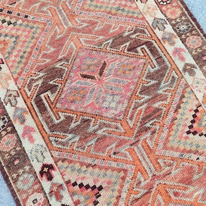 3x17 herki runner rug extra long, Stair rug runner, Hallway long runner vintage, Turkish 3x18 oushak runner rug, Orange rug, Heriz rug
