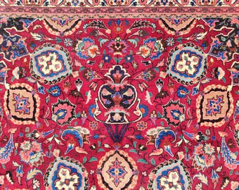 10x13 Persian area rug, Oversize Heriz rug 10x13, Antique 10x13 Serapi rug, Living room rug 10x13 vintage, Oriental rug, red area rug