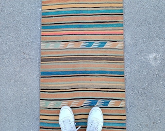 2x23 kilim runner extra long, Stair rug runner, 24 long runner for hallway, Turkish Oushak 2x24 runner rug, Skinny Long runner vintage wool