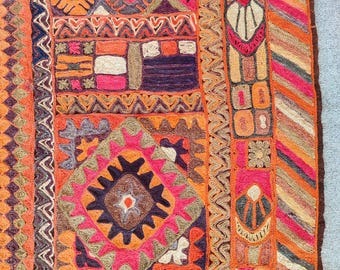 5 x 8 geborduurde Arabische antieke kilim: kleurrijk tribal textiel geweven tapijt, Koerdische kelim, Suzani-tapijt