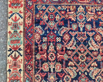 Rare! 3x16 Oriental runner rug extra long, Karaja rug 3x16 vintage, Heriz rug runner 3x16 antique, Serapi rug, Vibrant navy rug runner