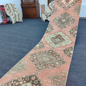 16 ft Extra long runner for hallway, Stair rug runner, Persian Heriz runner rug, Runner rug 3x16 Turkish Oushak, Long runner vintage wool