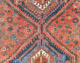 7x10 Shiraz rug antique, Vibrant persian rug 7x10, Oversize vintage rug 7x10, Heriz area rug 7x10, Afghan rug, Living room rug 7x10 vintage
