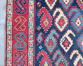 Rare 5x7 Kazak rug Antique, Old Caucasian rug, Azerbaijan Shirvan rug, Early 1900's rug, Serapi rug 5x7 Heriz, Oriental rug 5x7 dark color