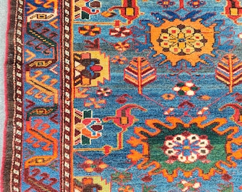 Prachtig Heriz-tapijt 3x5, antiek Karaja-tapijt 3x5, blauw oosters tapijt 3x5, Serapi-tapijt, kleurrijk vintage tapijt 3x5, Kaukasisch tapijt, meubels voor thuis
