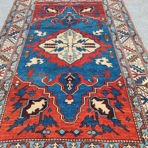 4x6 Turkish rug Rare color, Antique rug 4x6, Persian rug 4x6, Heriz rug 4x6 deep color, Vibrant Vintage rug 4x6, Afghan rug, Dark blue rug