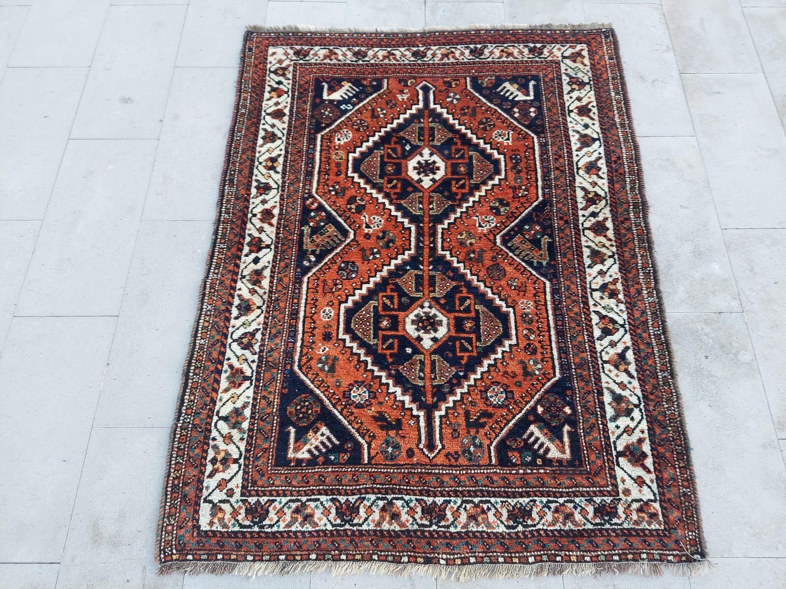 Crazy 4x5 Antique Tribal Rug, Geometric Rug 4x5 Navy, Heriz Rug 4x5 ...