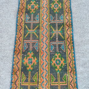1.8 x 11.6 ft, Skinny rug runner, Green Turkish runner 2x11, Narrow runner rug, Vintage runner 2x11, Oushak runner 2x11, Patchwork runner