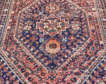 Coral 7x10 Navy Antique rug, Vibrant persian rug 7x10, Heriz area rug 7x10, Shiraz rug, Afghan rug, Turkish 7x10 vintage rug, Oriental rug