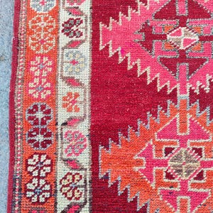 Red 3x12 Herki runner, Heriz runner rug 3x12 vintage, Antique 3x12 turkish runner, Afghan rug 3x12, Persian runner rug, Oushak rug 3x12 ft