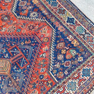 Coral 7x10 Navy Antique rug, Vibrant persian rug 7x10, Heriz area rug 7x10, Shiraz rug, Afghan rug, Turkish 7x10 vintage rug, Oriental rug