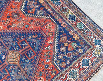 Coral 7x10 Navy Antique rug, Vibrant persian rug 7x10, Heriz area rug 7x10, Shiraz rug, Afghan rug, Turkish 7x10 vintage rug, Oriental rug