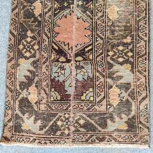 2x10 runner brown, Skinny rug runner, Turkish runner 2x10, Vintage runner 2x10, Oushak runner 2x10, Narrow runner rug, Patchwork runner rug