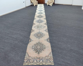 18 ft runner rug for hallway extra long, Stair rug runner, Hallway long runner neutral, runner rug 2x18 3x18 Turkish Oushak vintage wool
