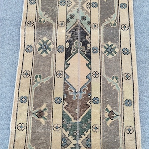 2 x 12 loper vintage, smal vloerkleed, Oushak loper Turks, smal loper tapijt, woonmeubilair