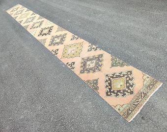 24' ft runner rug extra long size, Antique long hallway runner, Dark pink long runner for stair, Runner rug 2x24 Turkish Vintage Oushak