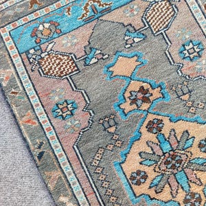 Gray 2x3 rug vintage, Skinny rug, Turkish rug 2x3, Oushak rug 2x3, Persian Heriz rug 2x3, Doormat rug 2x3 bath mat, Narrow runner rug 2x3 ft