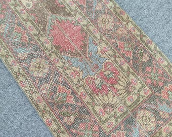 Roze loper 2x13, Smalle loper, Turkse loper 2x13, Smalle loper, Vintage oushak loper 2x13, Patchwork loper, Tribal loper