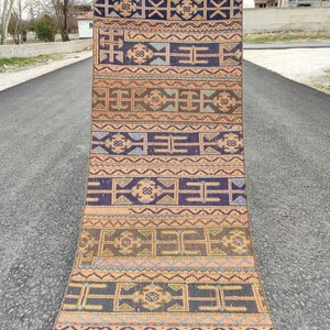 23 feet long runner rug Vintage Turkish Oushak Patchwork Handmade Wool: Hallway long runner 3x23