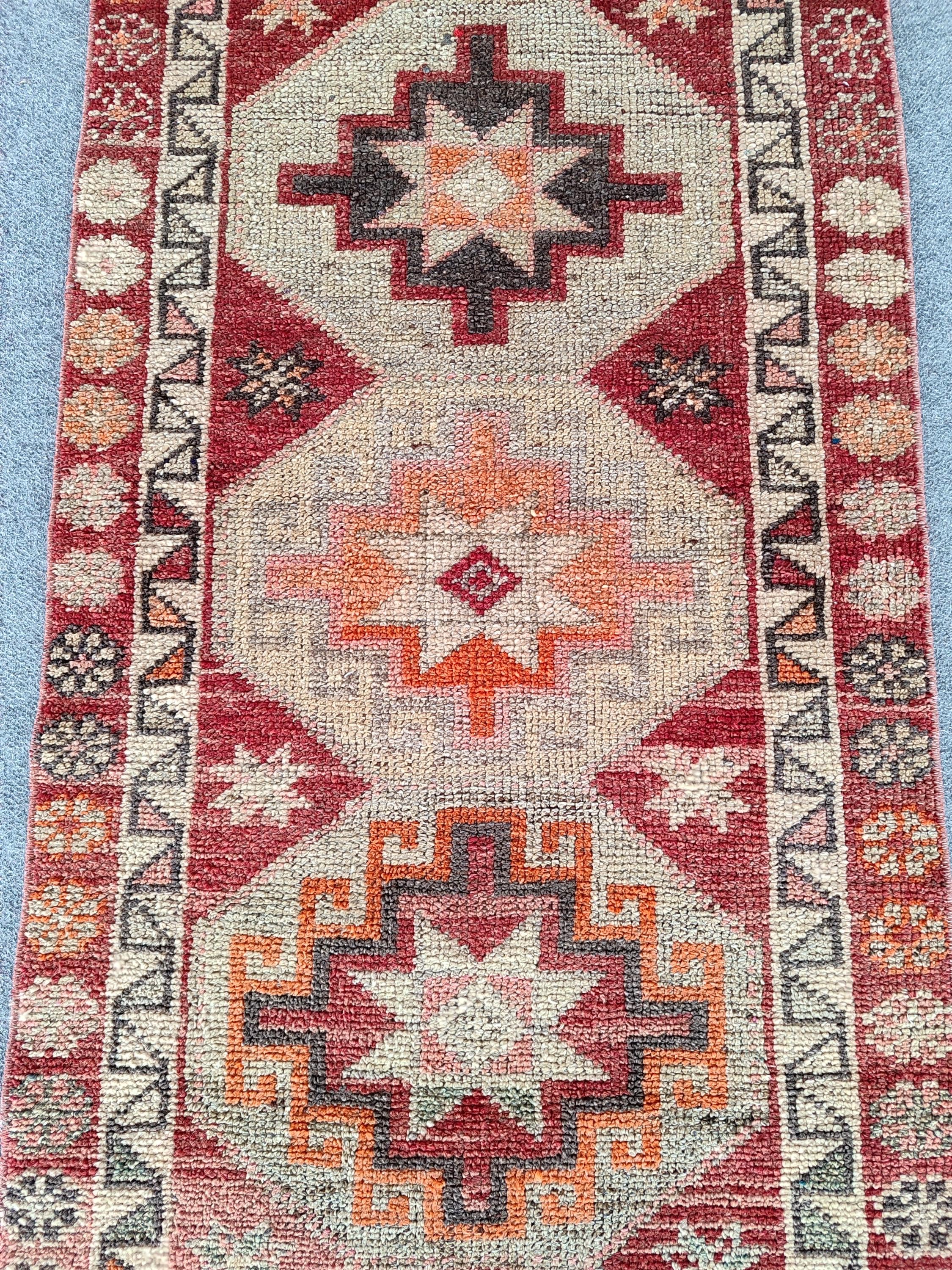 ヴィンテージ　トルコラグ　ランナー 60×160 ランナーラグ ウール分厚目 アーモンド柄 トルコヴィンテージ