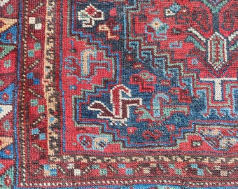 Crazy 4x5 antique Oriental rug, Tribal rug 4x5 Dark color, Heriz rug 4x5 vintage, Afghan rug, Karaja rug, Geometric rug, Vibrant Turkish rug