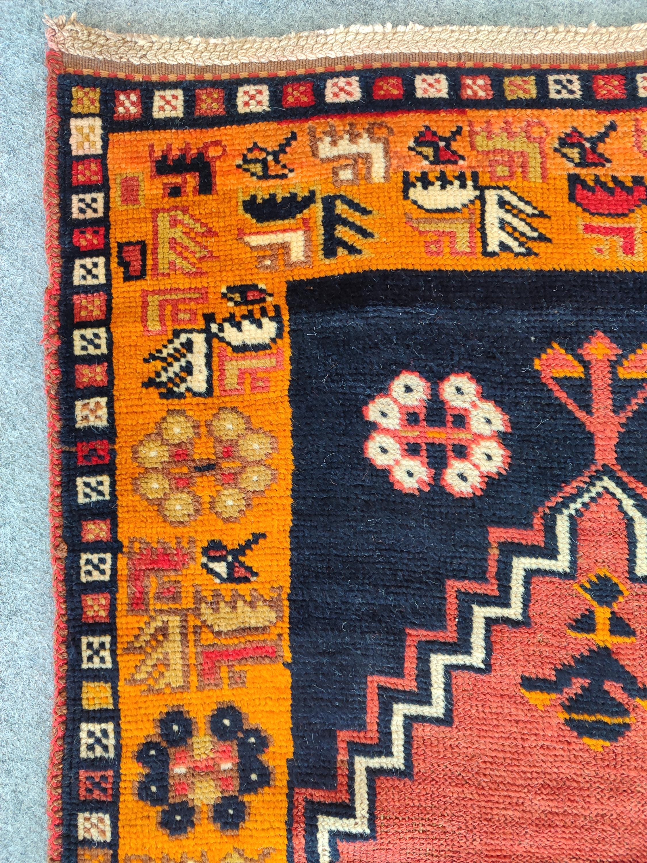 Navy 2x4 Antique Yahyali Rug, Small Rug Runner 2x4, Prayer Rug