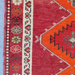 Red 3x12 Herki runner, Heriz runner rug 3x12 vintage, Antique 3x12 turkish runner, Afghan rug 3x12, Persian runner rug, Oushak rug 3x12 ft