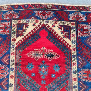4x6 Turkish rug bold color, Antique rug 4x6, Persian rug 4x6, Heriz rug 4x6 deep color, Vibrant Vintage rug 4x6, Afghan rug, Dark blue rug